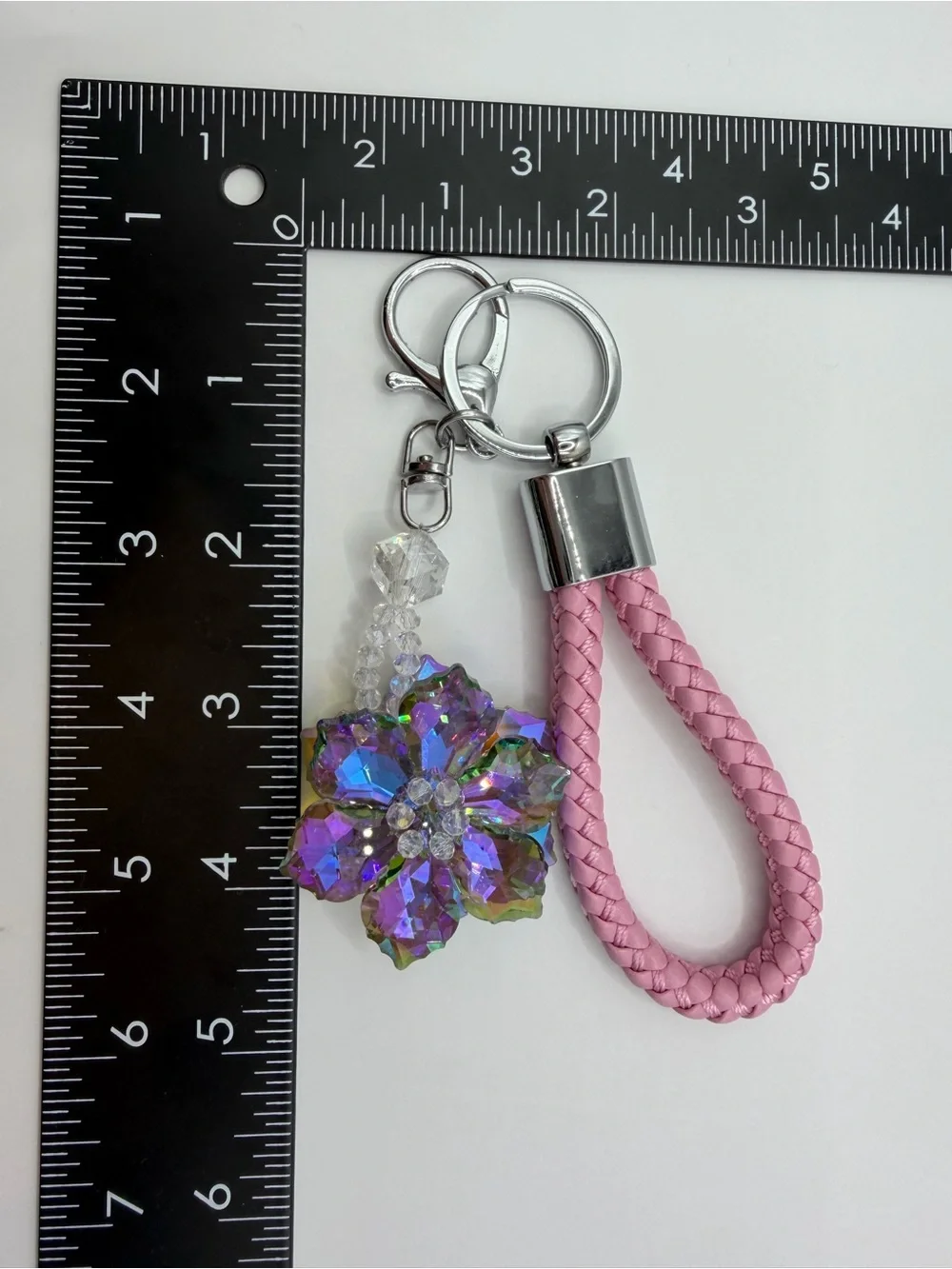 Crystal Flower Keychain | Iridescent Charm Pink Loop Bag Accessory